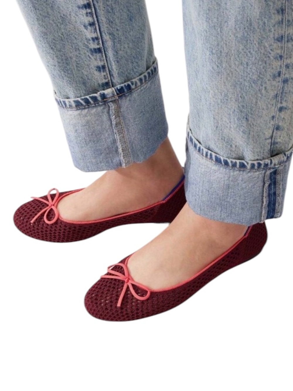 Rothy’s The Ballet Flat Bow Berry Mesh Burgundy/Pink Flats – Sz 9